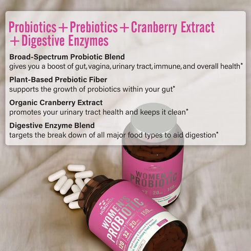 Women's Probiotic, 120 Billion & 32 Strains with Cranberry, Gut, Vaginal & Urinary Support, 30 Capsules