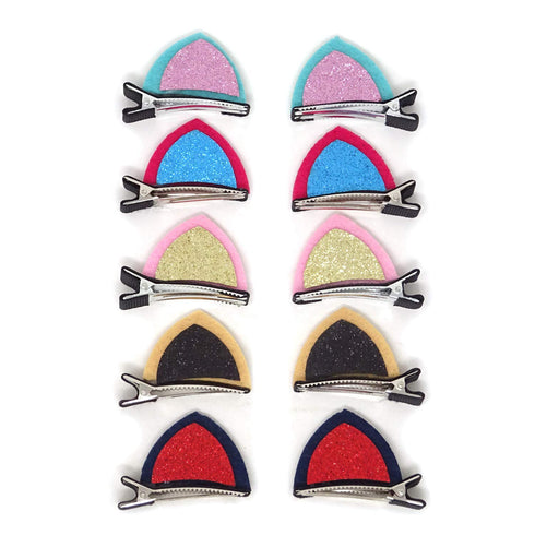 Honbay Sparkle Shiny Sequin Felt Cat Ear Hair Clips, 10PCS (5 Pairs) Cute Animal Alligator Hair Clips