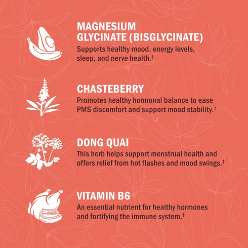 4 in 1 Magnesium Supplement for Women - Magnesium Glycinate with Chasteberry & Vitamin B6, 60 Capsules