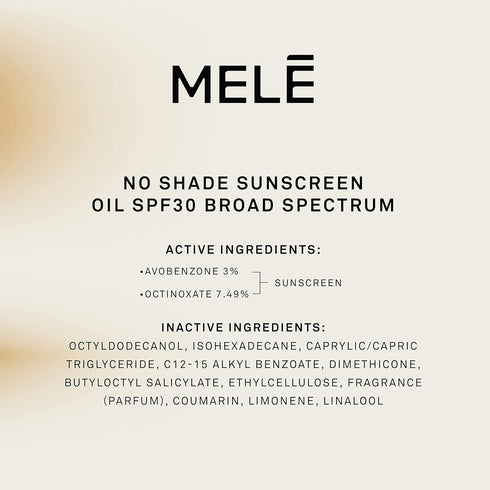 Mele Sunscreen Oil No Shade SPF 30 for UV Protection, Blends In Without a Trace (1 oz)