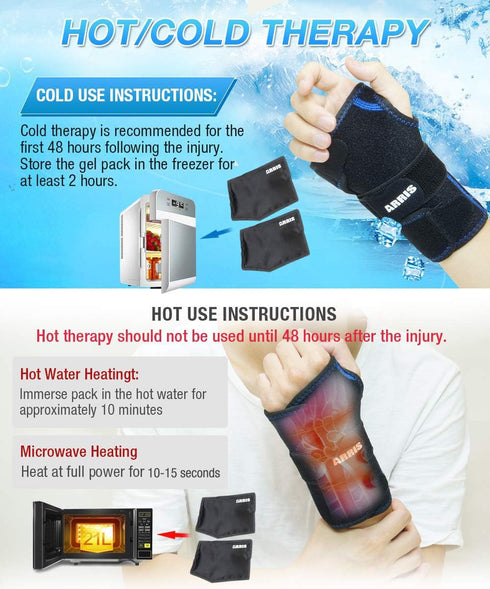 Wrist Ice Pack Wrap for Carpal Tunnel Relief, Hand Support Brace with 2 Reusable Gel Packs for Injuries