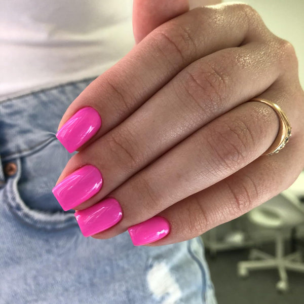 Neon Pink Press on Nails, Short Square Natural Gel Nails, 48Pcs Thick Reusable Fake Nails for Women