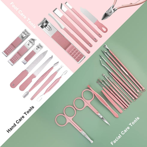 Women Professional Manicure Set, 30 Pieces Stainless Steel Nail Clippers Pedicure Kit with Luxurious Travel Case
