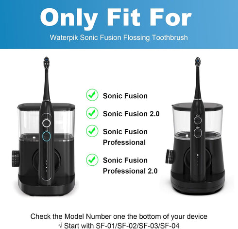 Replacement Brush Heads for WaterPik Sonic-Fusion 2.0 Flossing Toothbrush, 4 Count, Black with Covers