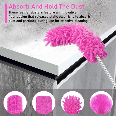 Microfiber Dusters for Cleaning, 14PCS Feather Dusters with Extension Pole for High Ceilings, Fans, and Blinds