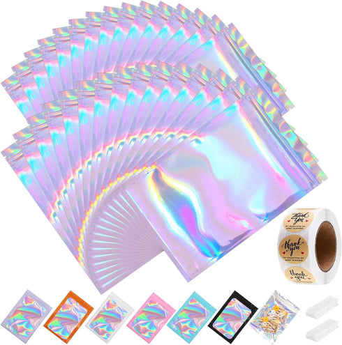 150-Pack 4 x 6 in Holographic Mylar Bags, Resealable Foil Pouches for Food Storage, Smell Proof Packaging