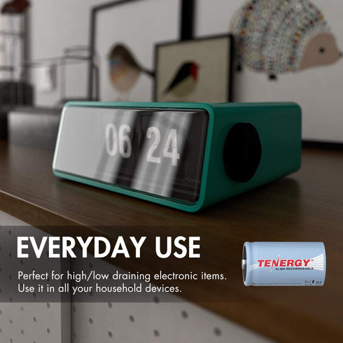 Tenergy 10000mAh 4-Pack NiMH D Battery, Rechargeable High Capacity D Size Battery, High Drain D Cell Batteries