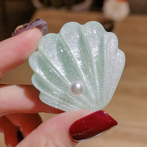 Shell Pearl Starfish Hair Clip Set for Women Girls - Acrylic Resin Alligator Hair Clips, Styling Tools, Green