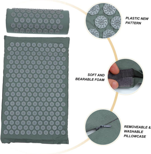Set, GANAZONO Acupoint Massage Mat and Shiatsu Massage Pillow Washable Yoga Exercise Mat with Bag for Back and Neck