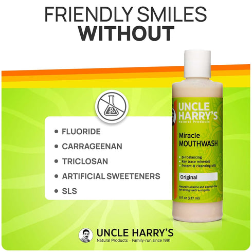 Uncle Harry's Natural Miracle Mouthwash for Bad Breath | pH Balanced Oral Care (8 fl oz)