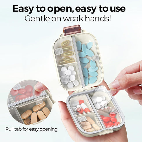 ZHIYES 7 Compartments Travel Pill Organizer, Foldable Portable Airtight Daily Pill Box, Compact Pill Case for Purse