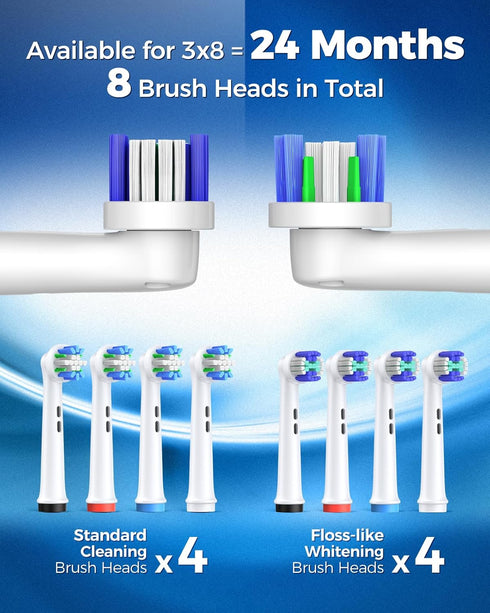 Rotating Electric Toothbrush for Adults, 8 Brush Heads, 4 Modes, Rechargeable Power, 2 Min Smart Timer, Dark Blue