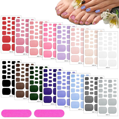 Maitys 352 Pieces Toenail Polish Stickers, 16 Sheets Adhesive Toe Nail Wraps with 2 Nail Files for DIY Manicure (Chic