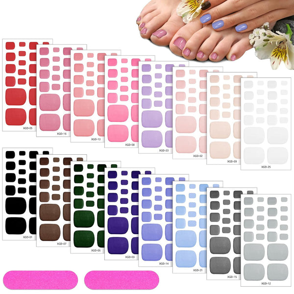 Maitys 352 Pieces Toenail Polish Stickers, 16 Sheets Adhesive Toe Nail Wraps with 2 Nail Files for DIY Manicure (Chic