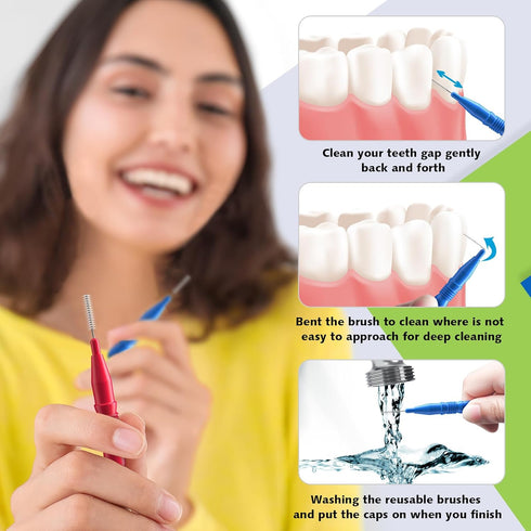 Interdental Brush and Toothpick Flossing Head, Oral Dental Hygiene Brush, Braces Cleaning Kit (72 Count, 2.5mm/3mm)