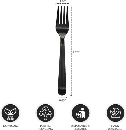 Party Essentials Individually Wrapped Black Plastic Utensil Sets, Heavy Duty Flatware Packs, 100 Sets