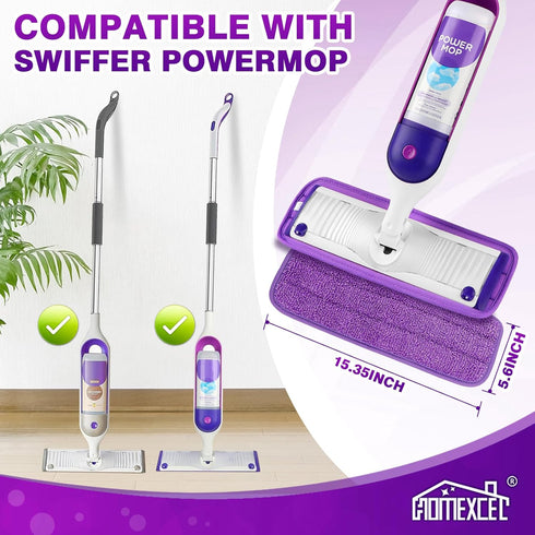 HOMEXCEL Reusable Microfiber Mop Pads, 8 Pack, Compatible with Swiffer PowerMop, Machine Washable for Multi-Surface