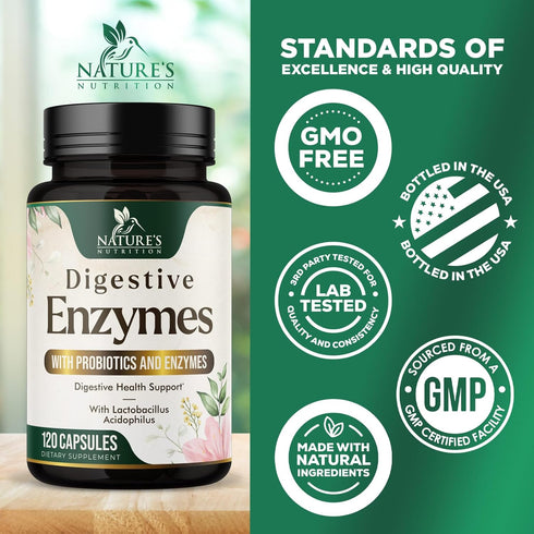 Digestive Enzymes with Probiotics - 120 Capsules | Probiotic Multi Enzymes for Digestive Health & Bloating Relief