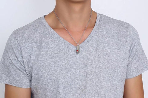 DIB Stainless Steel Medical Alert ID Pill Bottle Pendant Necklace, 20" Free Chain