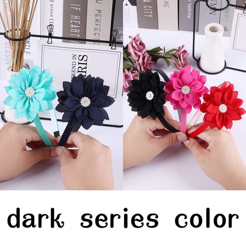 WANYU 10 Pcs Flower Bow Headbands for Girls, Toddler Chiffon Floral Hair Bands, Cute 3.5 Inch Bow Headpiece