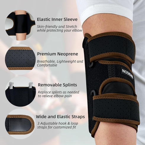 Copper Elbow Brace - Cubital Tunnel Elbow Brace, Ulnar Nerve Brace, Elbow Splint for Sleeping with 4 Removable Metal
