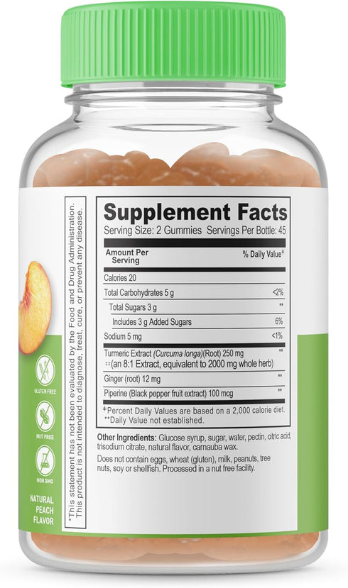 Lifeable Turmeric Curcumin with Ginger & Black Pepper Extract – 2000mg – Vegetarian GMO-Free Gummy Supplement – 90