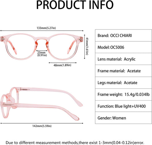 OCCI CHIARI 1.0 Round Reading Glasses for Women, Sturdy Reader (1.0 to 6.0) for Larger Lady