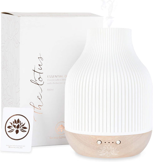 Sacred Lotus Love Ceramic Essential Oil Diffuser Ultrasonic Aroma Diffuser with Wood