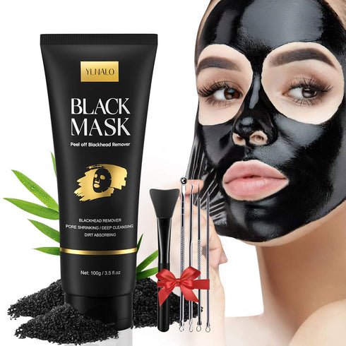 Blackhead Remover Mask Kit, Charcoal Peel Off Facial Mask with Brush and Extractors for Deep Cleansing