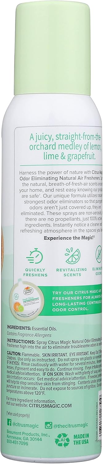 Citrus Magic Natural Odor Eliminating Air Freshener Spray, Fresh Citrus, 3 Fl Oz (Pack of 3), 3 Count