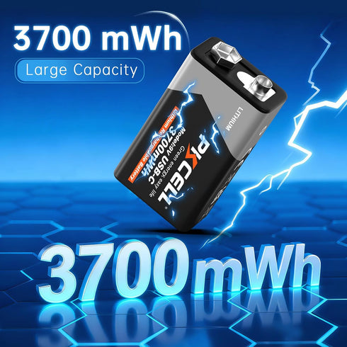PKCELL 9V 4-Pack, 3700mWh 9 9V 1.5 Rechargeable Batteries Volt Lithium Battery USB-C Recharge, Battery for Smoke