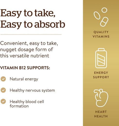Solgar Vitamin B12 1000 mcg, 100 Nuggets, Energy Production, Healthy Nervous System, Non-GMO, Gluten Free, Kosher