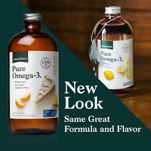 Natural Force Pure Omega 3 - 16 Oz Liquid Fish Oil in Delicious Lemon Cake Flavor, Mercury Free, Wild Caught