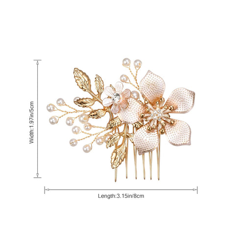 SWEETV Gold Bridal Hair Clip, Floral Hair Comb Barrette for Brides Wedding