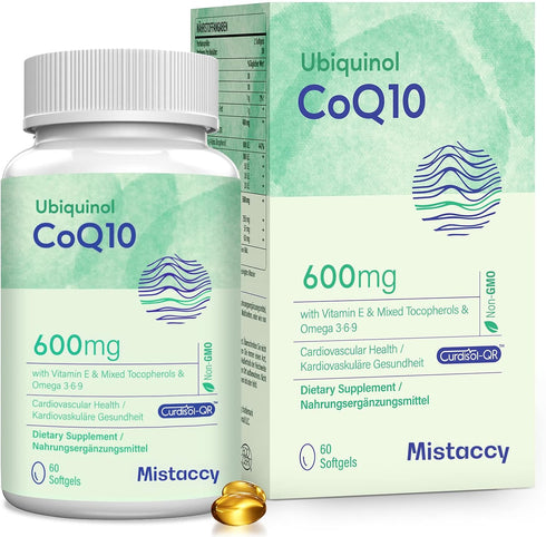 CoQ10 600mg Softgels - High Absorption Ubiquinol Supplement Enhanced with Vitamin E & Omega 3 6 9, 60 Softgels