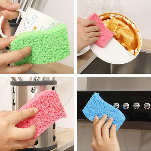 METUUTER 12-Count Kitchen Sponges | Compressed Cellulose Non-Scratch Natural Sponge for Kitchen, Bathroom, Cars | Funny