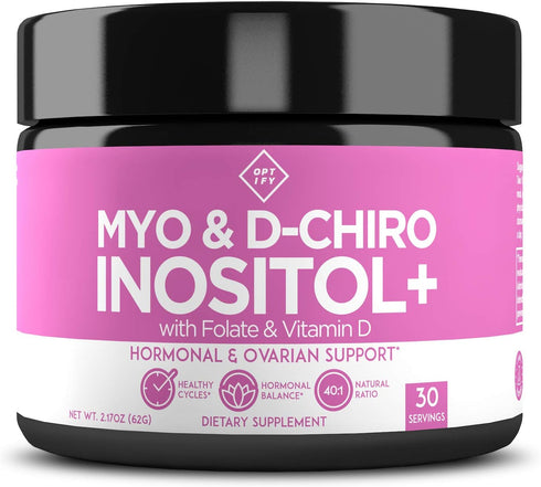 Optify Myo-Inositol & D-Chiro Inositol Supplement Powder for Women – 40:1 Ratio Plus Folate and Vitamin D, 30-Day Supply