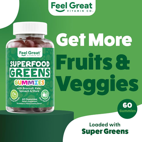 Gummies Immunity 60 Gummies Super Greens - Green Superfoods Supplement with Spinach, Broccoli, Kale, Beet Root