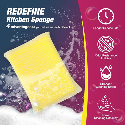 Kitchen Sponges All-Purpose Sponges Dish Sponge,Multipurpose Cleaning Sponge Non Scratch Kitchen Sponge Cleaning Mat Used for Cleaning Kitchen Pans, Tableware, and Non Stick Cookware MGLDEM (16 Pads) by MGLDEM