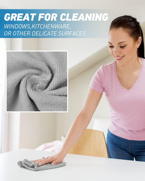Microfiber Cleaning Cloth Grey - 24Pcs (13x13 inch) Ultra Soft Highly Absorbent Rags, Reusable Lint Free Towels