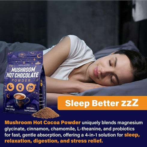 Volocatilly 7.4oz Mushroom Hot Cocoa with Magnesium Glycinate, Reishi, L-Theanine, Ashwagandha, Lemon Balm, Lavender