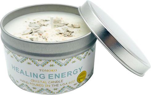 Healing White Sage Candle with Sage Leaf, Himalayan Crystal Salt & Essential Oils