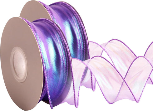 2 Rolls Laser Purple Organza Ribbon, 1-1/2 Inch Wide, 10 Yards for Gift Wrap, Bow, DIY Craft & Wedding Parties