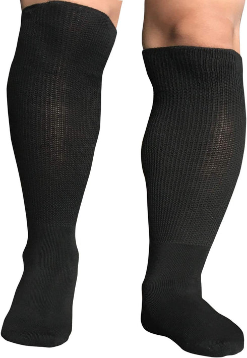 Extra Width Diabetic Socks for Lymphedema - Bariatric Non Binding Knee High Sock for Swollen Feet, 2 Pairs