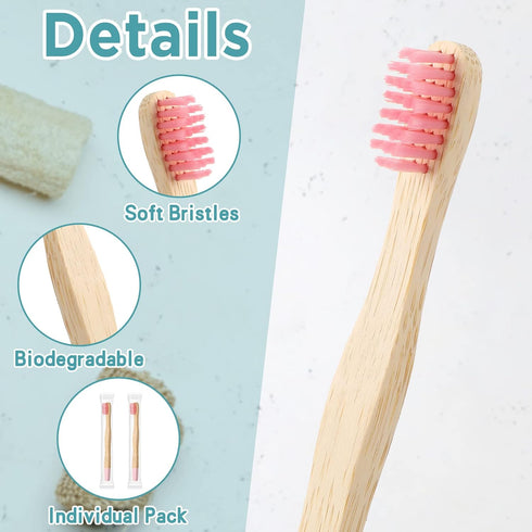 48 Pcs Kids Bamboo Toothbrushes - Soft Bristle, Individually Wrapped Toddler Toothbrushes for Home Travel Oral Supplies