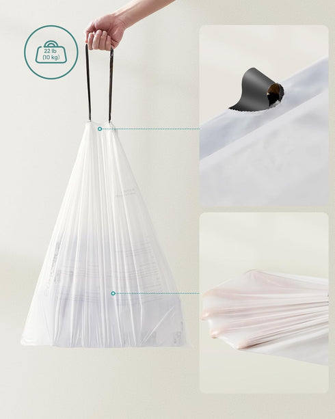SONGMICS Trash Bags for 12-14.5 Gallon (45-55L) Trash Cans, 120 Count Drawstring Kitchen Garbage Bags, 3 Rolls