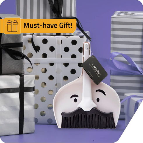 Peleg Design Dustache Mini Dustpan and Brush Set, Small Broom and Dustpan Set with Mustache Design for Home & On-The-Go