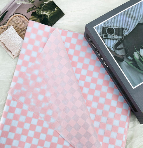MUNILAIL 100 Sheets Pink and White Checkered Tissue Paper, 14 x 20 Inches for Gift Bags, Bulk Wrapping Paper, Crafts