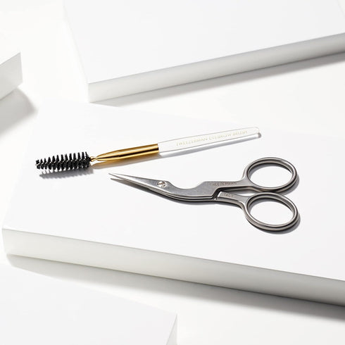 Tweezerman Brow Shaping Scissors and Brush, Stainless Steel Eyebrow Trimming