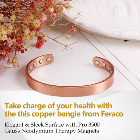 Feraco Copper Magnetic Bracelet for Men and Women, 99.99% Pure Copper Cuff Bangle with Neodymium Magnets